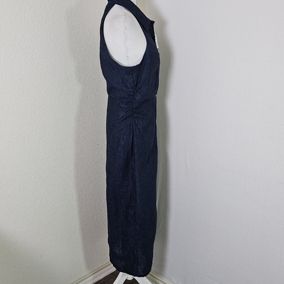 SOLD Zara Womens Dress Sz L Blue/Black Blend 100% Linen TShirt Style Maxi Preppy - Picture 6 of 14